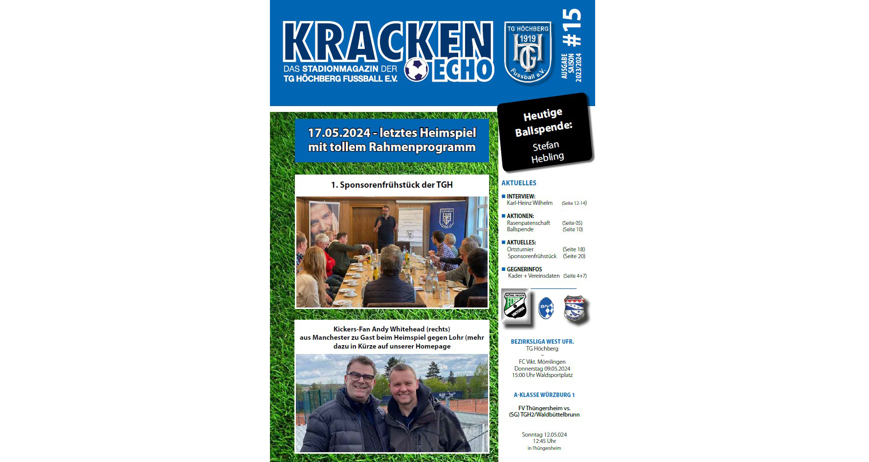 15. und vorletztes Stadionheft der Saison 2023/24 online